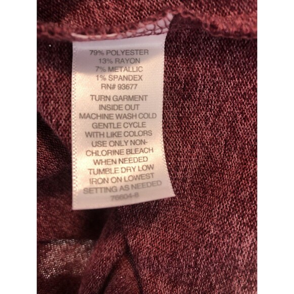 Liz Claiborne Women’s Split Crewneck 3/4 Sleeve Maroon Metallic Fabric XL EUC - Picture 5 of 5